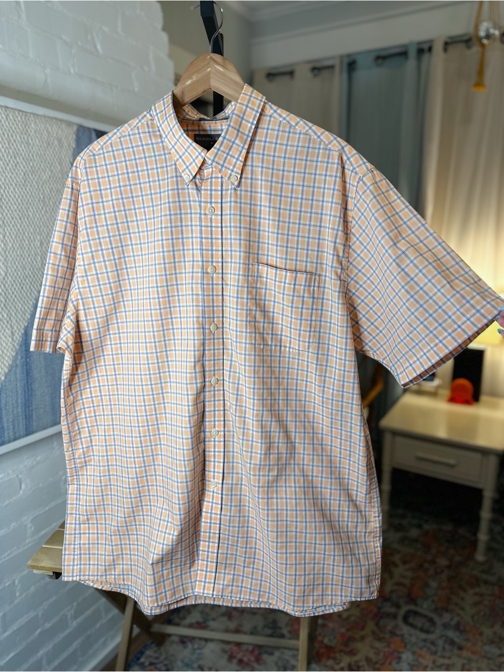 Saddlebred Orange & Blue Plaid Long Sleeve Collared Shirt